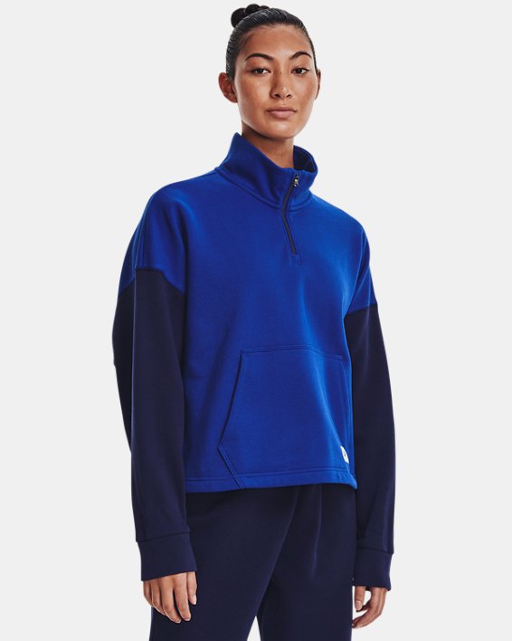 Women's UA Playback Fleece Oversized ¼ Zip, Blue, pdpMainDesktop image number 0